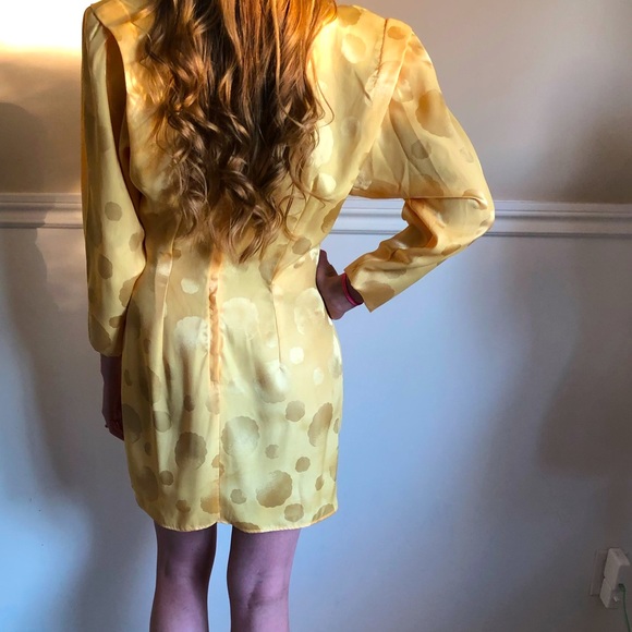 Vintage By Night 1980’s/90’s Bright Yellow Evening Gown w/ Shoulder Pads - Picture 8 of 15